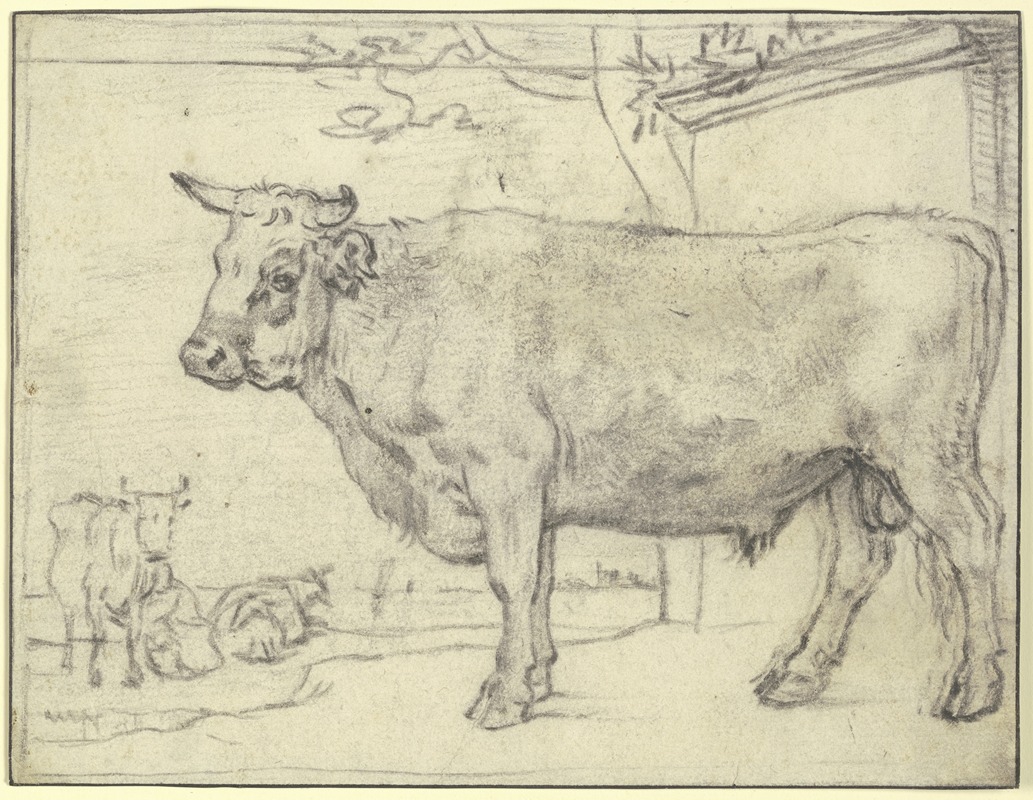 Paulus Potter - Stier nach links, hinten zwei Kühe und eine Melkerin