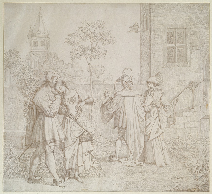 Peter von Cornelius - Drawing for Goethes Faust; The Stroll in the Garden