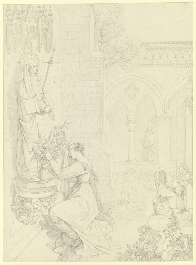 Peter von Cornelius - Gretchen im Klosterhofe kniend vor der Mater Dolorosa