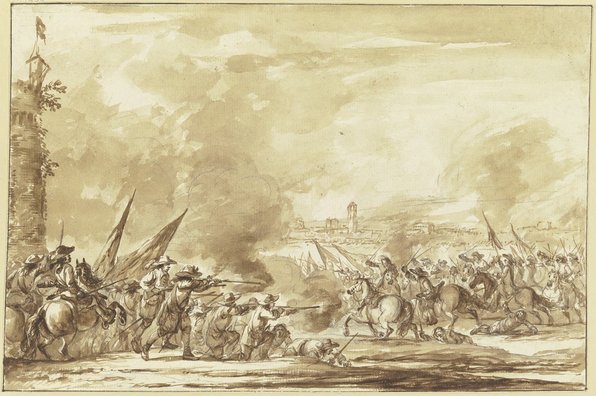 Philip James de Loutherbourg - Reiterangriff auf Infanterie vor den Toren einer Stadt