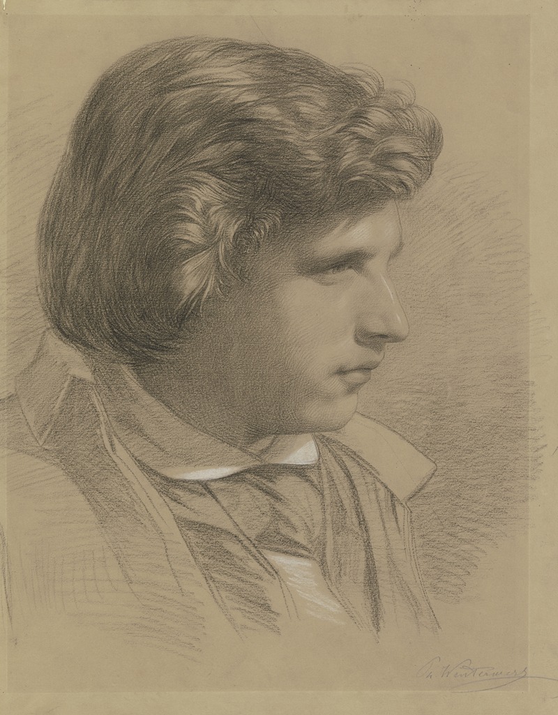 Philipp Winterwerb - Bildnis des Malers Julius Hamel als Schüler des Städelschen Institutes im Profil nach rechts.