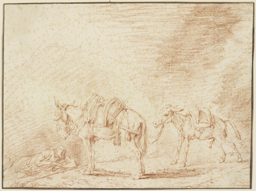 Philips Wouwerman - Ruhender Mann bei zwei Eseln