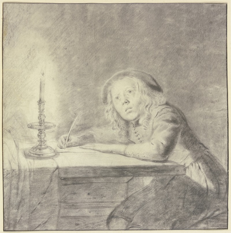 Pieter Cornelisz. Van Slingeland - Knabe, bei Licht schreibend