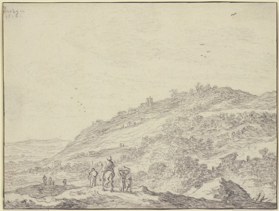 Pieter de Molijn - Hügelige Gegend, im Vordergrund ein Reiter und einige Fußgänger