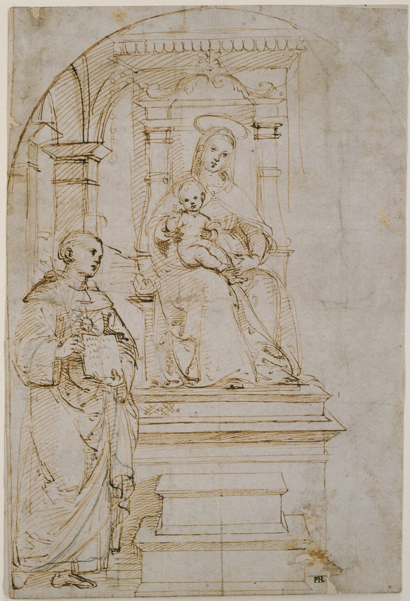 Raphael - Sketch for an enthroned Virgin and Child with Saint Nicholas of Tolentino