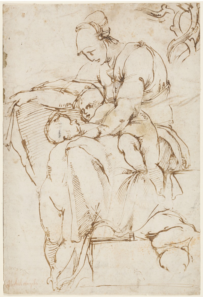 Rosso Fiorentino - Seated Woman with Children (Caritas); branches at top right