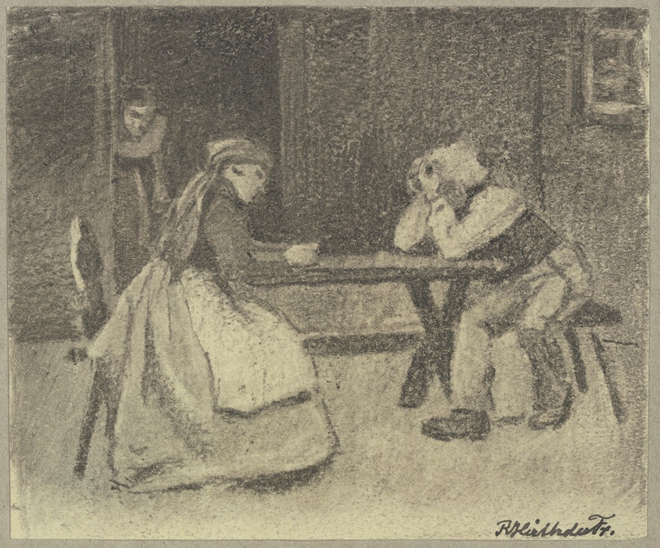 Rudolf Hirth du Frênes - Jägerblut, Mann und Frau sitzen an einem Tisch