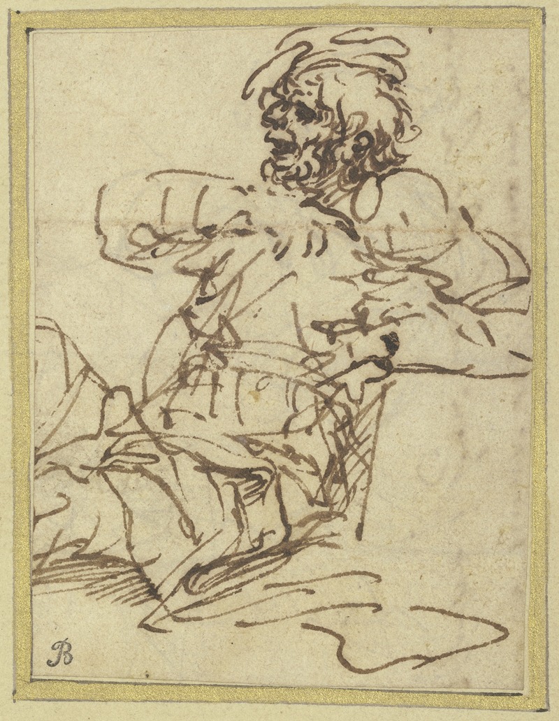 Salvator Rosa - A man seated against a block on the right
