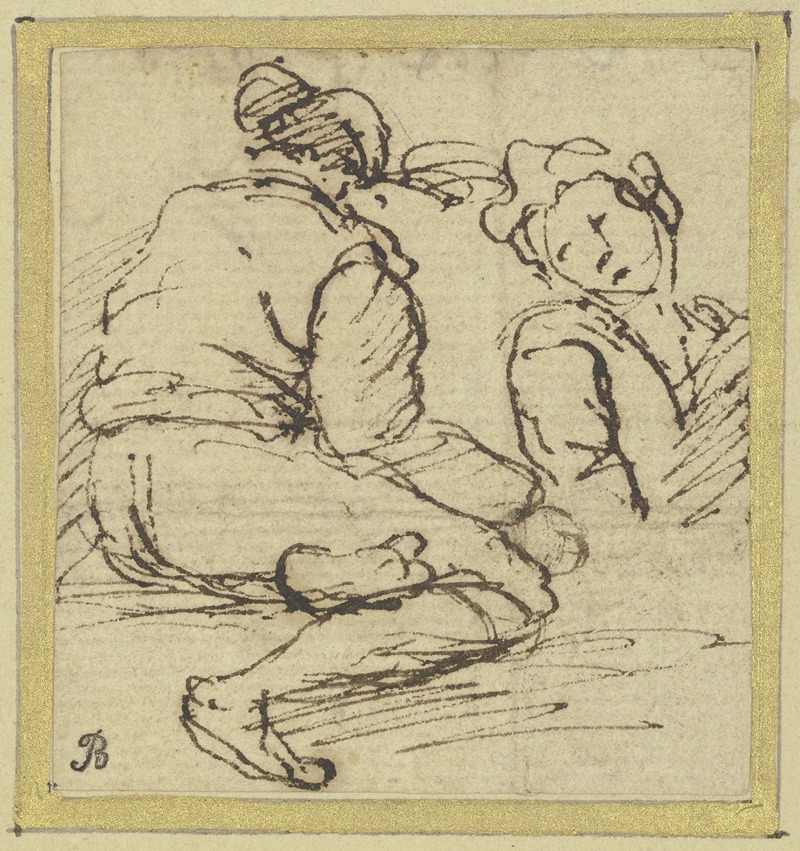 Salvator Rosa - Two figures; on the left a seated man seen from the rear, on the right a half-length figure