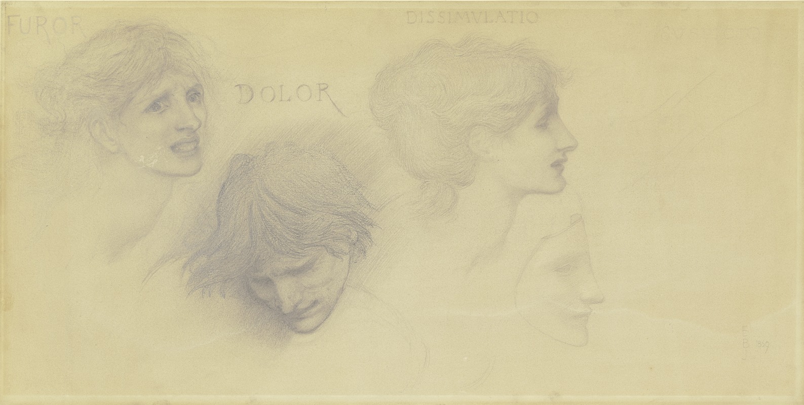 Sir Edward Coley Burne-Jones - Studienblatt; Furor, Dolor, Dissimulatio, Suspicio