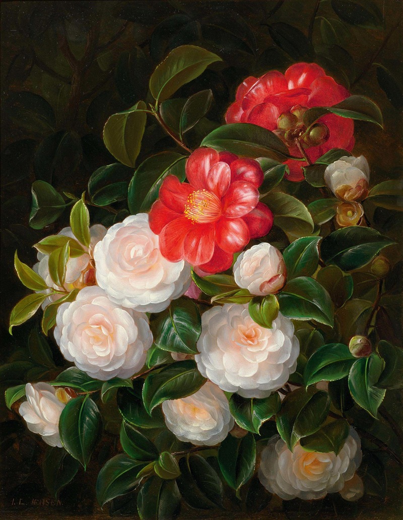 Johan Laurentz Jensen - Red and white camellias