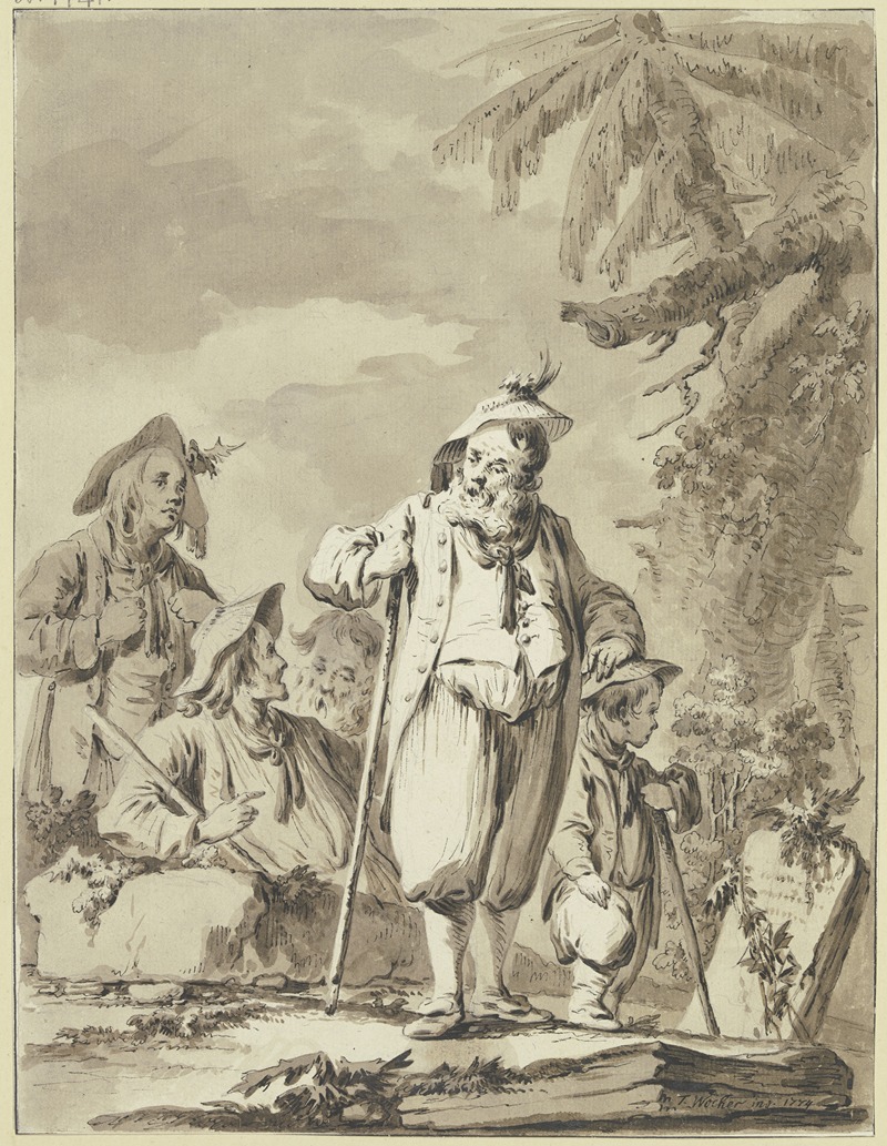 Tiberius Dominikus Wocher - Ein alter Bauer mit drei Begleitern und einem Knaben bei einem Gedenkstein