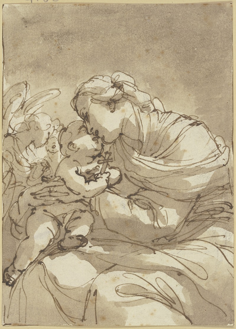 Ubaldo Gandolfi - Madonna von zwei Engeln angebetet, Kniestück