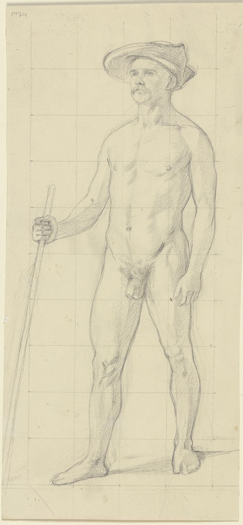 Jakob Becker - Male nude with hat
