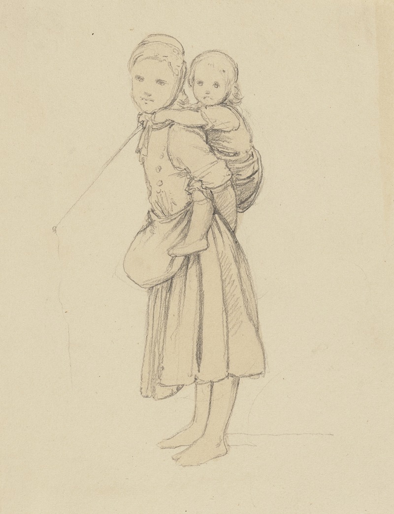 Jakob Becker - Stehendes Mädchen, ein Kleinkind auf dem Rücken tragend