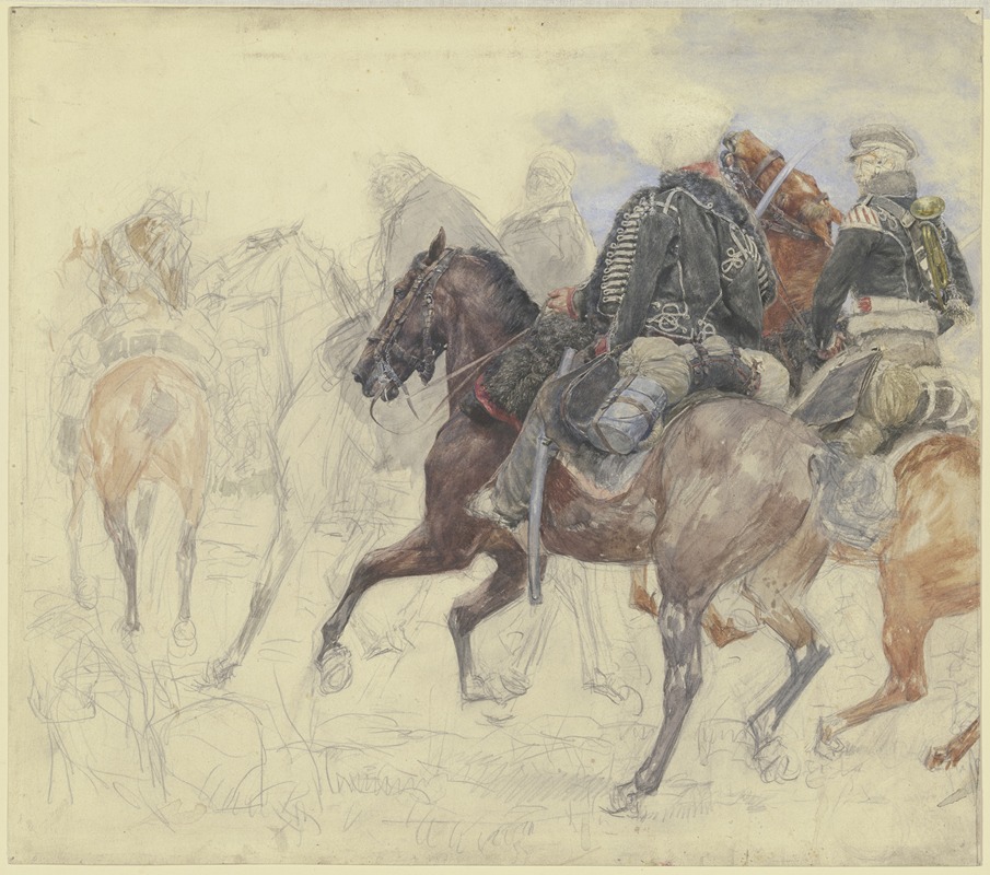 Wilhelm Altheim - Five hussars on horseback