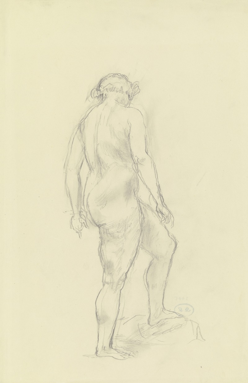 Wilhelm Rietschel - Stehender weiblicher Akt nach rechts, den Oberkörper vom Betrachter abgewandt, den linken Fuß auf einer Erhebung abstellend