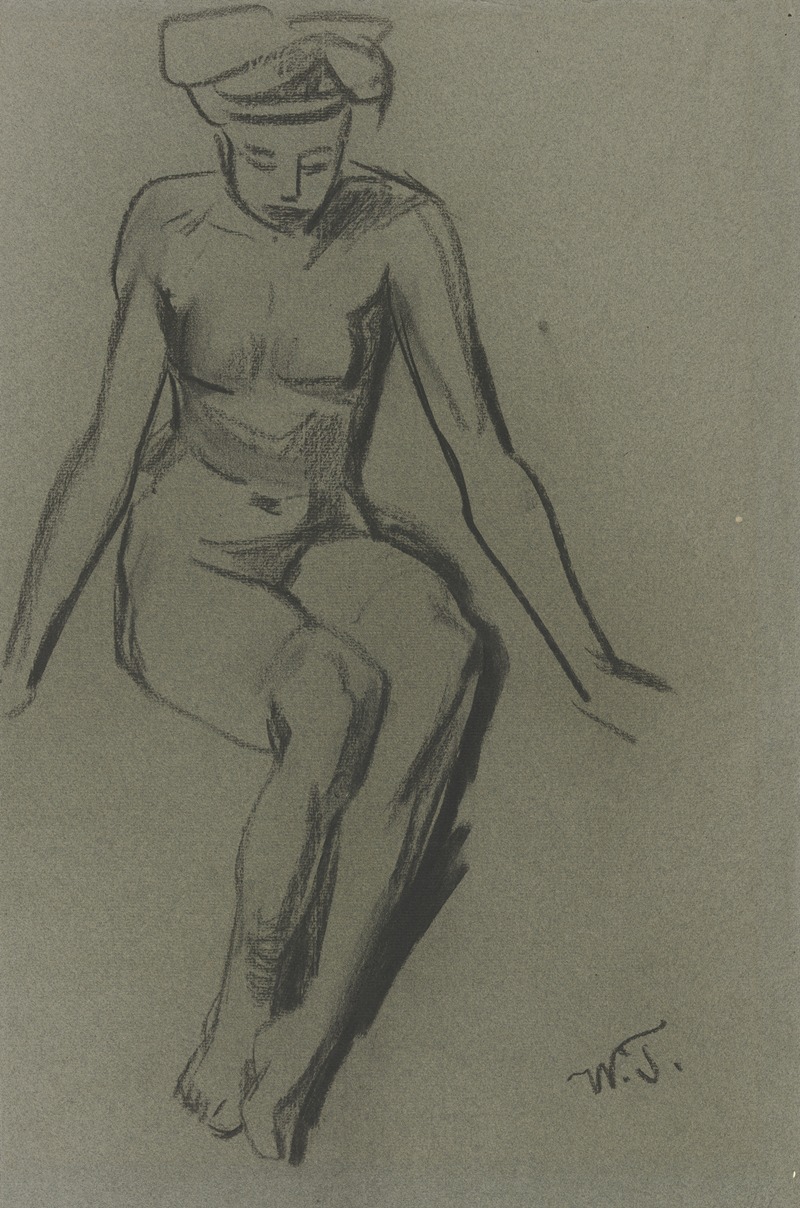 Wilhelm Trübner - Sitting female nude