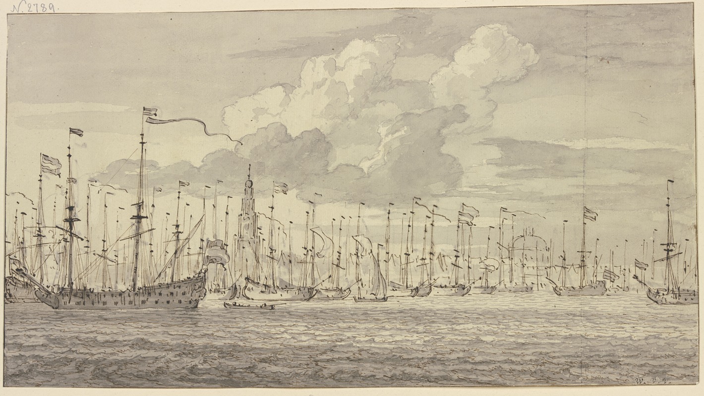 Willem van de Velde the Younger - Eine in der Reihe liegende Flotte vor Amsterdam
