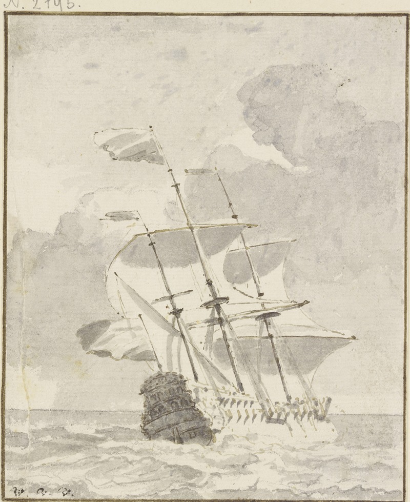 Willem van de Velde the Younger - Großes Schiff von links nach rechts segelnd