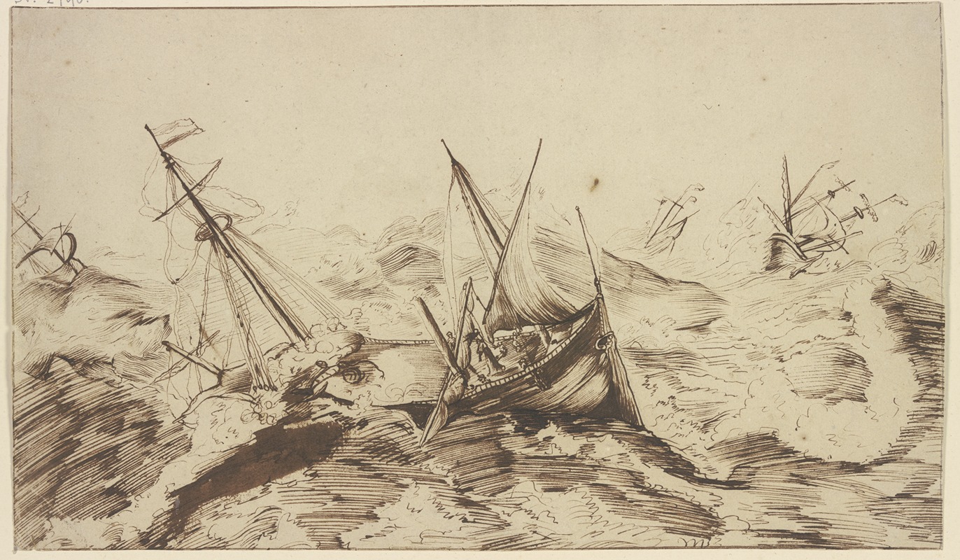Willem van de Velde the Younger - Seesturm, vier Schiffe in Gefahr
