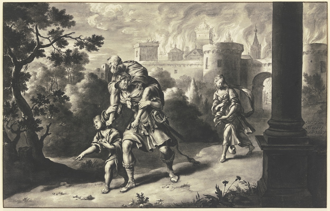 Willem Van Mieris - Aeneas rettet Anchises aus dem brennenden Troja