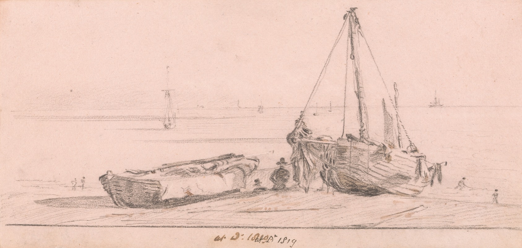 Agostino Aglio the elder - Two Fishing Boats at Brighton Beach