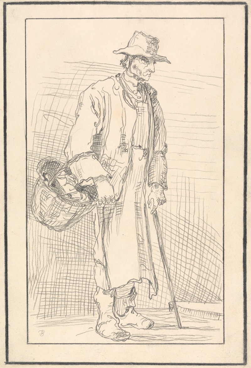 Anonymous - Elderly Figure with a Basket and Cane