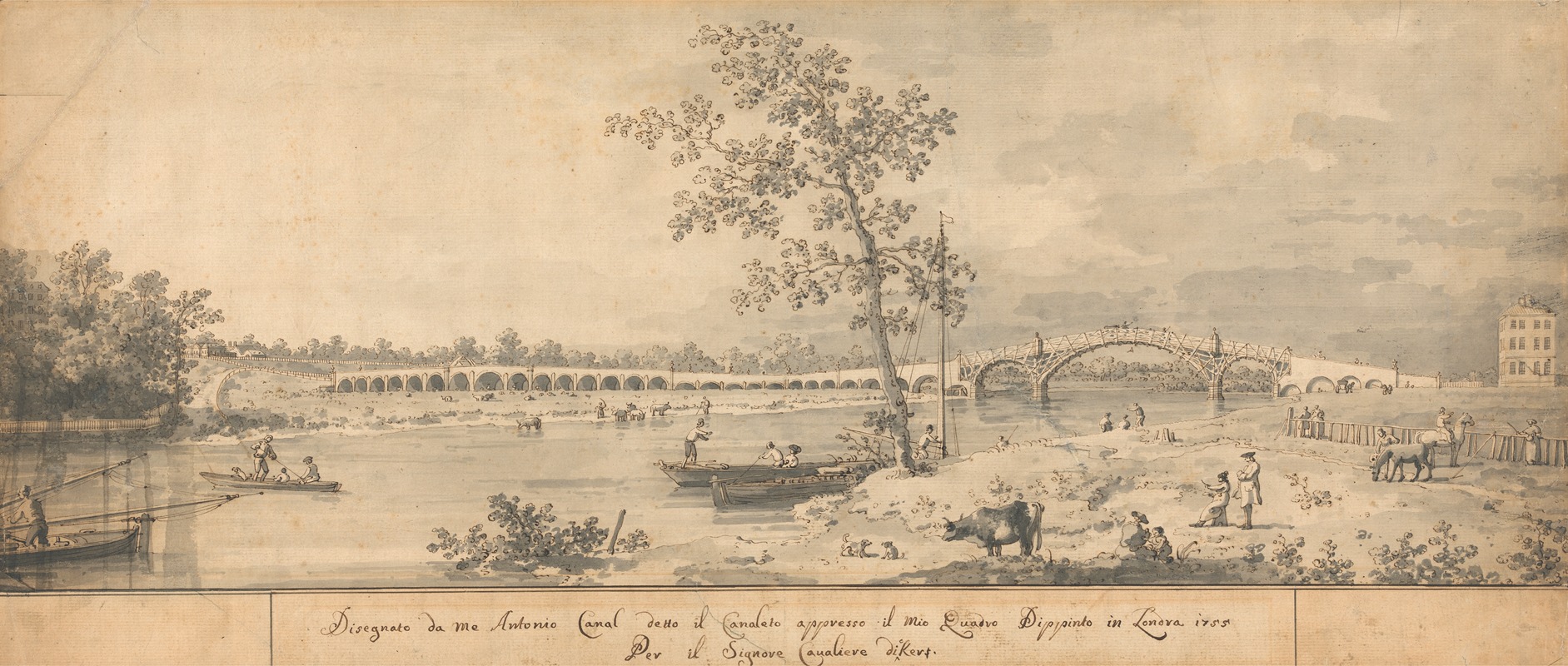 Canaletto - Old Walton Bridge seen from the Middlesex Shore