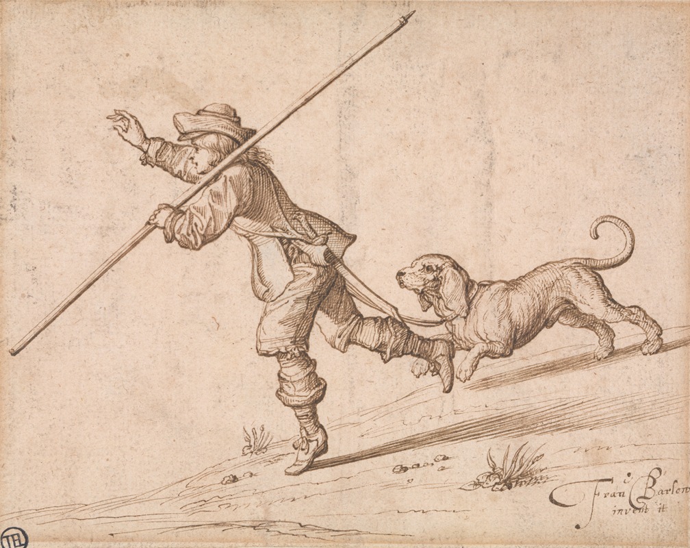 Francis Barlow - Man Hunting with a Pointed Staff and a Hound