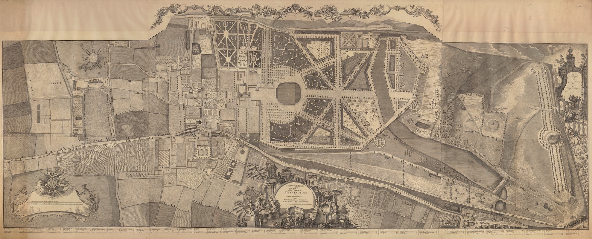 George Bickham the Elder - A Topographical Survey of the Parish of Kensington with Plans and Elevations of the Royal Palace and Gardens, Hyde Park and Knightsbridge