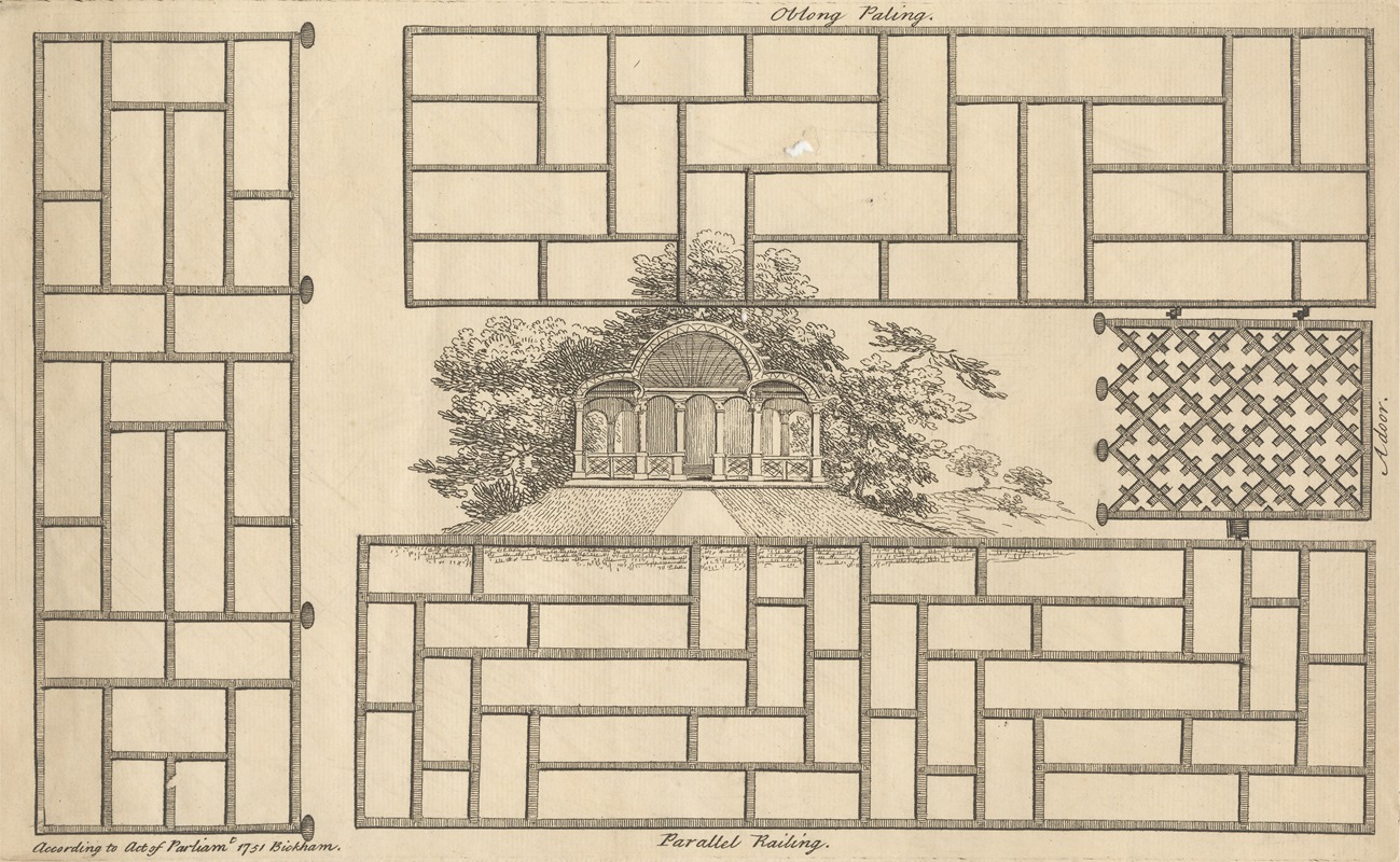 George Bickham the Elder - Oblong Paling. A Door. Parallel railing