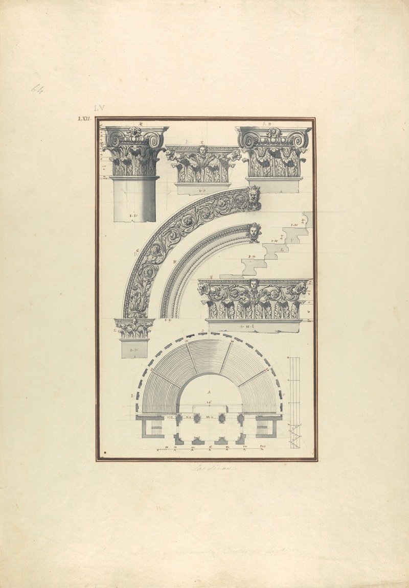 Giovanni Battista Borra - Details of the Corinthian Order at the Third Theater of Laodicea and Plan of the Circus at Laodicea