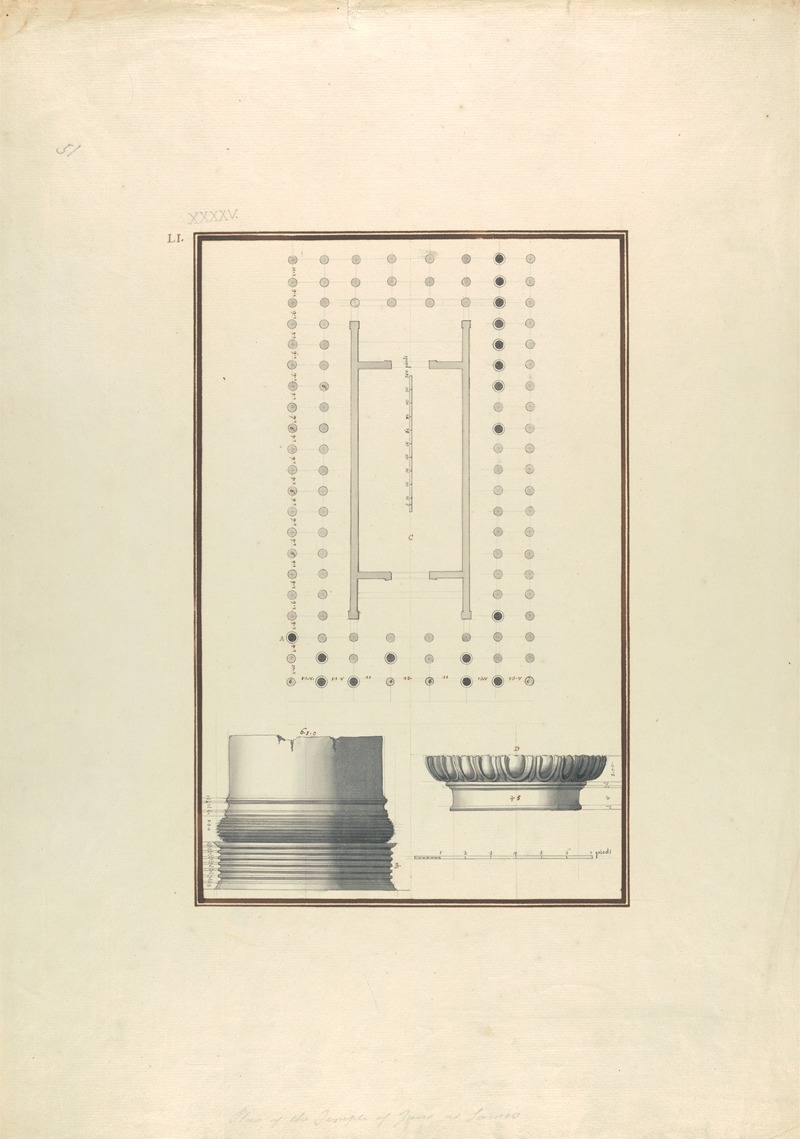 Giovanni Battista Borra - Plan of the Temple of Juno at Samos and Details of a Column