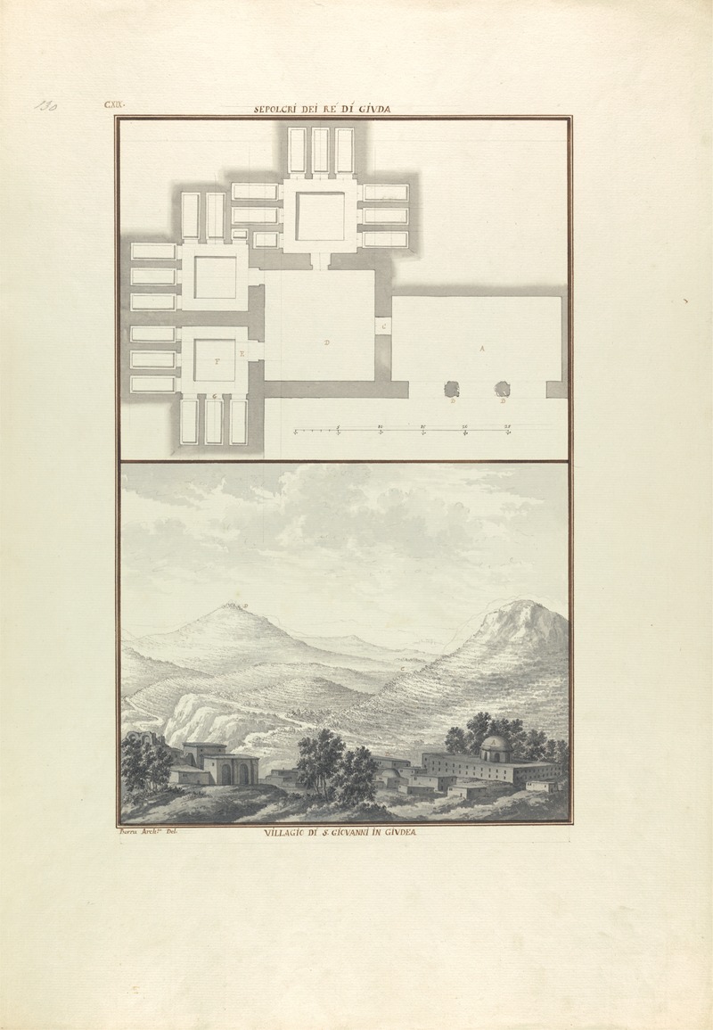 Giovanni Battista Borra - Upper Image: Sepolcri Dei Re Di Giuda: Lower Image: Villagio di S. Giovanni in Giudea