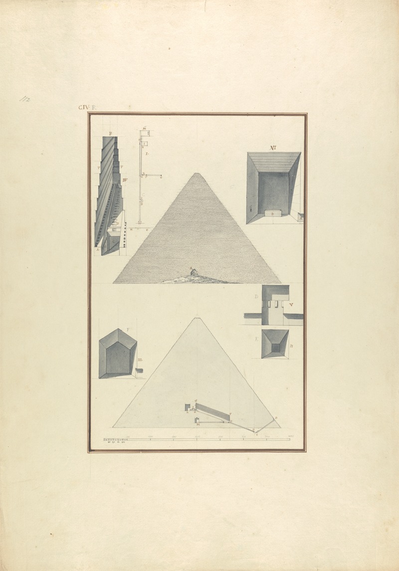 Giovanni Battista Borra - View, Cross Section, and Other Details of Cheop’s Pyramid at Giza