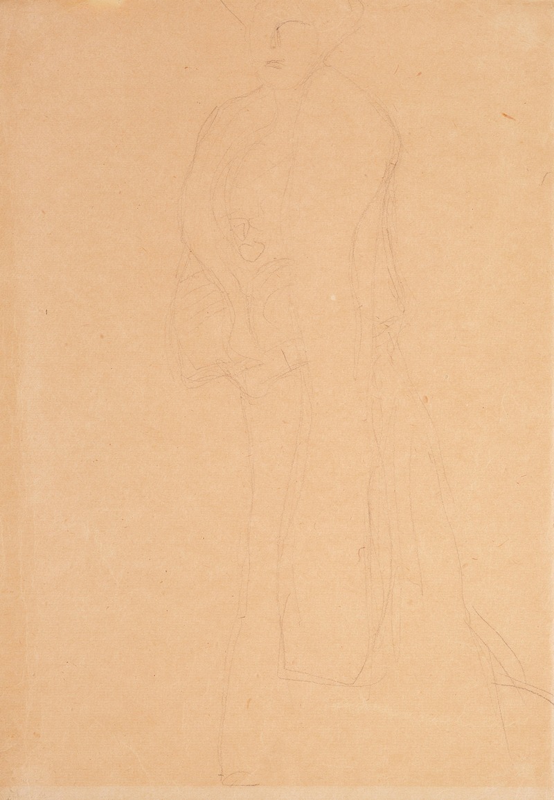 Gustav Klimt - Standing figure to the left, the boa overlaps the left forearm