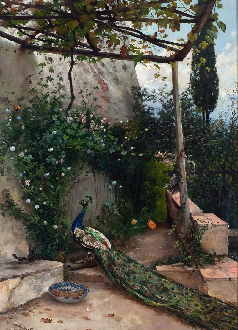 Hugo Birger - Terrace with Peacock, the Alhambra