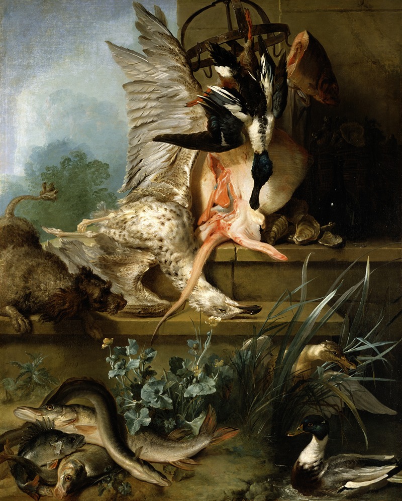 Jean-Baptiste Oudry - Still Life with a Spaniel Chasing Ducks