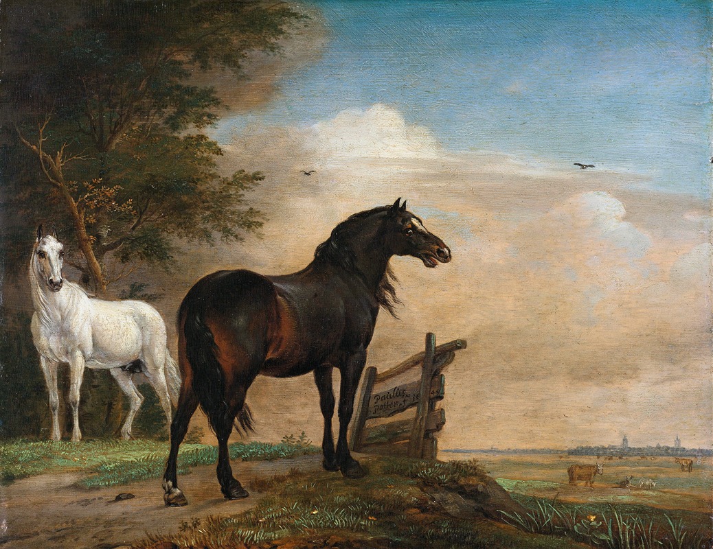 Paulus Potter - Two Horses in a Meadow near a Gate