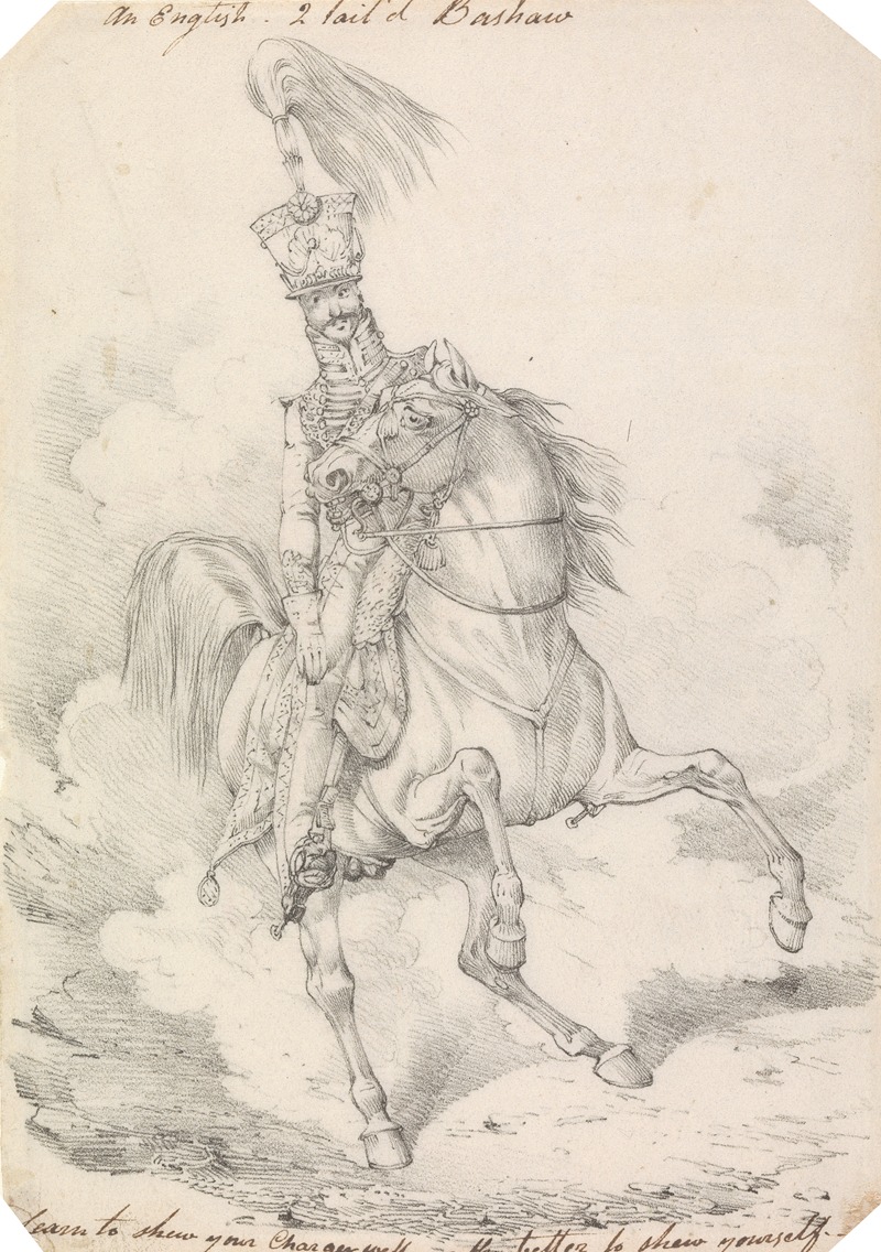 Henry Thomas Alken - Hussar with High Plume in His Helmet, Mounted on a Horse, With High Held Swishing Tail