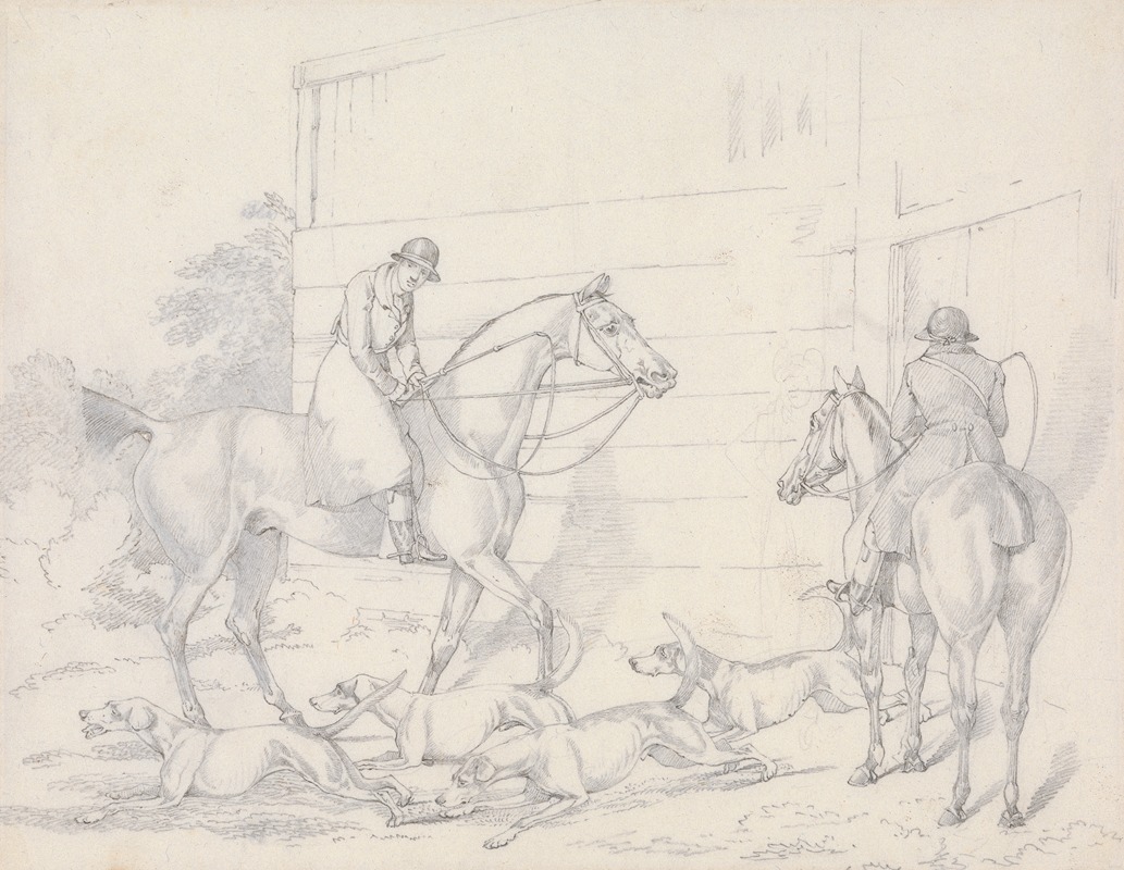 Henry Thomas Alken - ‘Scraps’, no. 22: Hunting, Unkennelling with Two Riders Watching