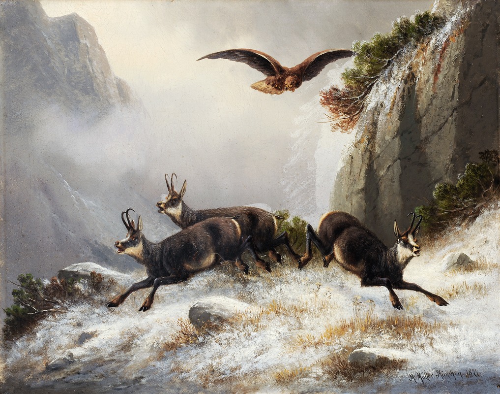 Moritz Müller - Chamois, persecuted by an Eagle
