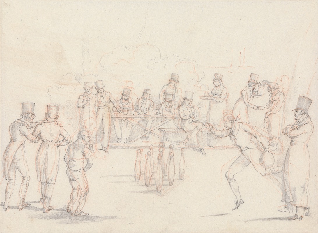 Henry Thomas Alken - ‘Scraps’, No. 28: Skittle Alley With Players and Spectators