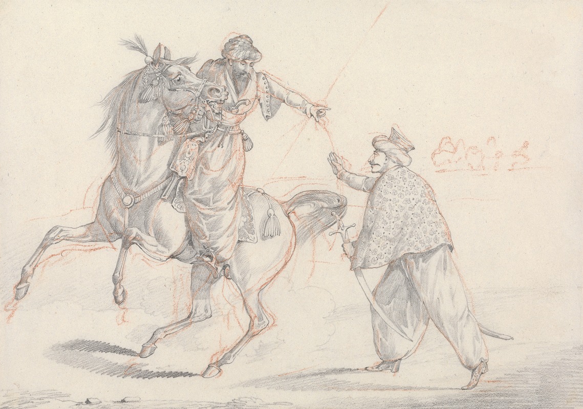 Henry Thomas Alken - ‘Scraps’, no. 32: Two Mamelukes Talking, One Mounted