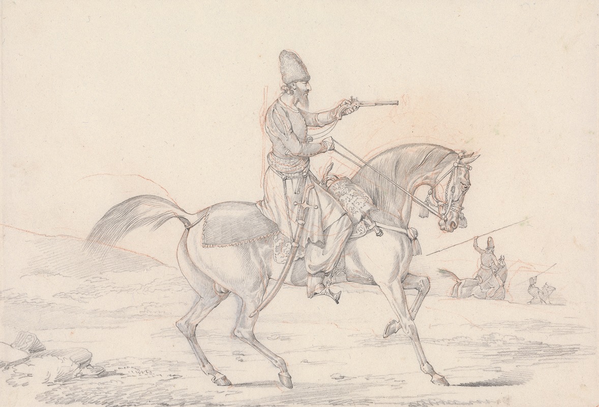 Henry Thomas Alken - ‘Scraps’, no. 34: Mounted Mameluke Pointing a Pistol