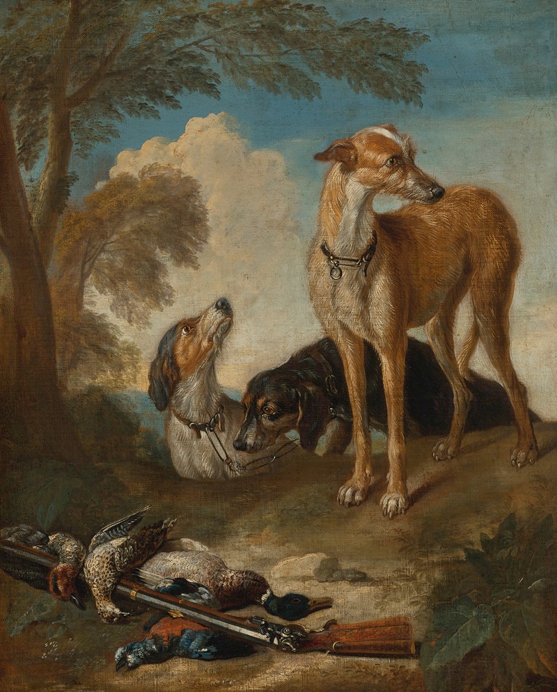 Circle Of Frans Snyders - Three Hunting Dogs In A Landscape