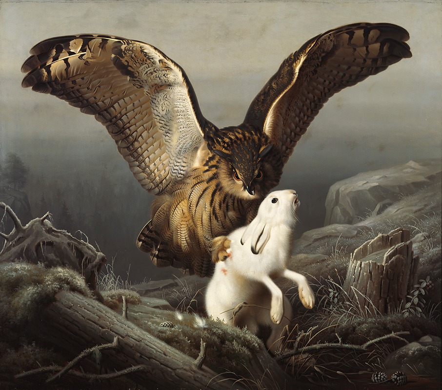 Ferdinand von Wright - An Eagle-Owl Seizes A Hare