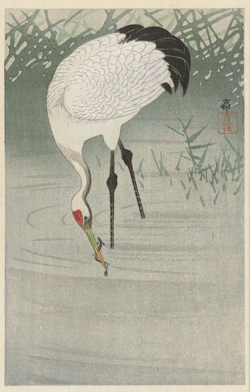 Ohara Koson - Fishing crane in shallow water