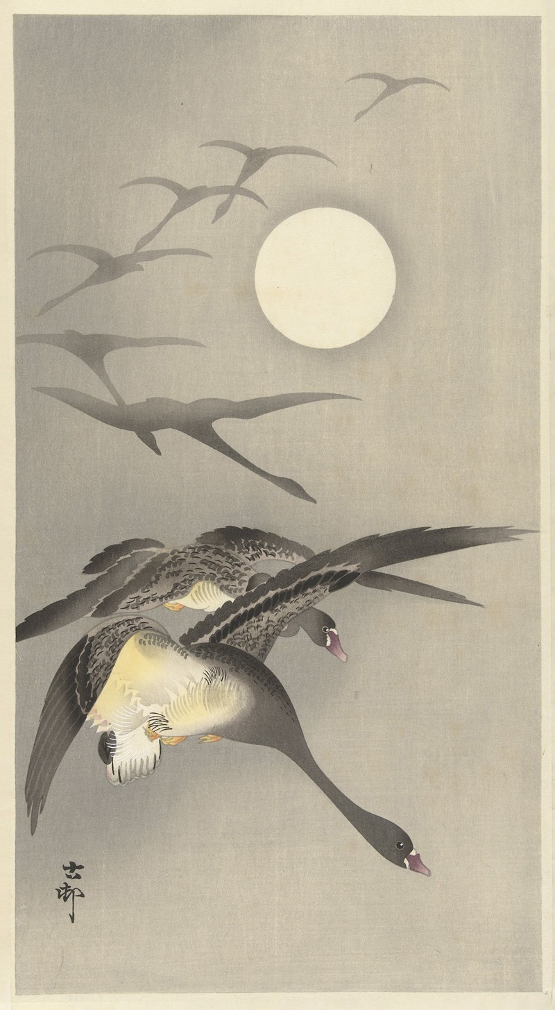 Ohara Koson - Geese at full moon